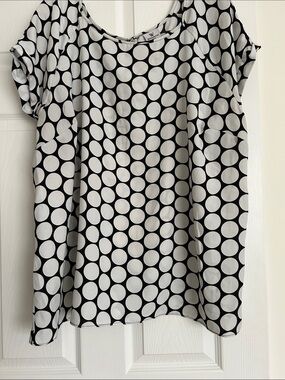 Worthington Black and White Large Polka Dot Blouse
